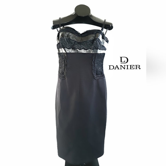 DANIER Leather & Lace Spaghetti Strap Slip Dress Size 8 - Picture 5 of 5